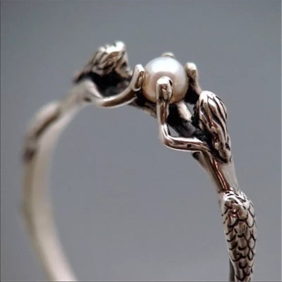 Mermaid ring sterling silver with pearl - Picture 2 of 5